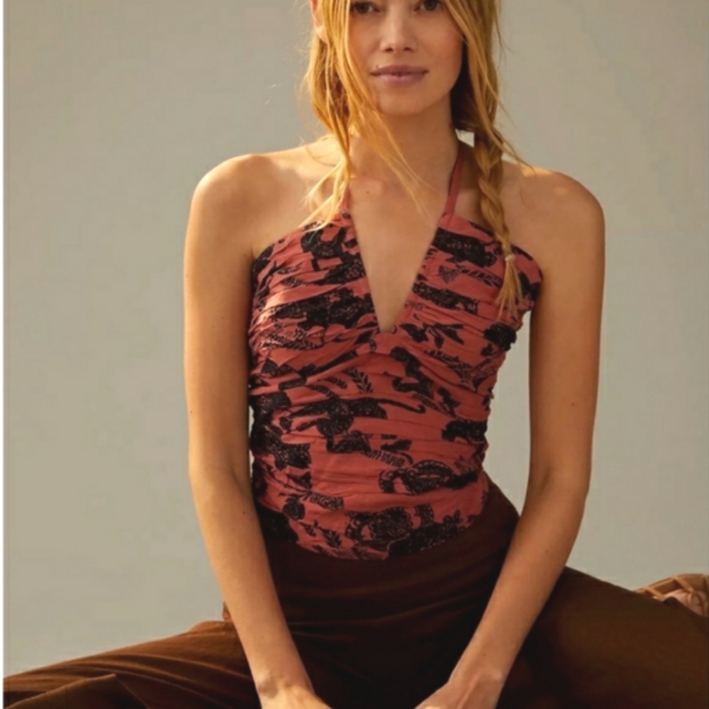 Anthropologie Ruched Halter Top Blouse